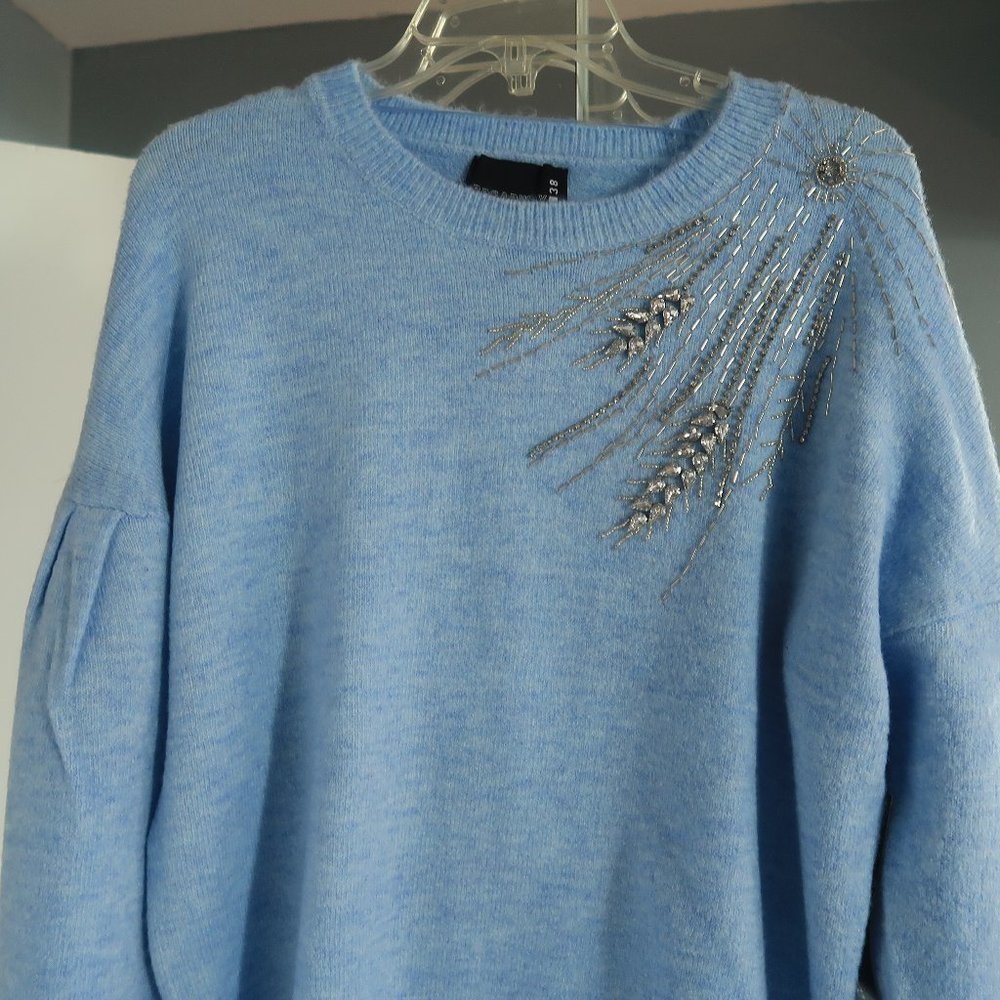 Broadway Powder Blue Sweater with Sequin Shoulder Detail (XL)